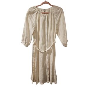 Ann Taylor LOFT Beach Cream Cotton Button-Front Belted Dress | Size Small | NWT